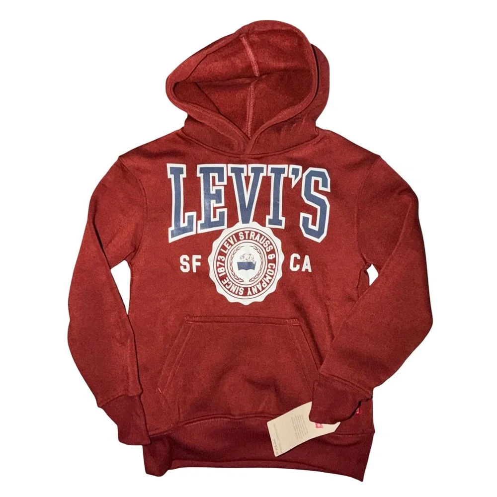 Levi's‎ Kids Red Graphic Logo Pullover Hoodie Sweatshirt 91M208-R9G Size S 8-10Y